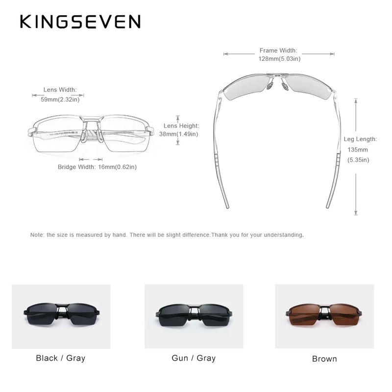 Kingseven vintage masculino, polarizado sem aro retângulo eyewear