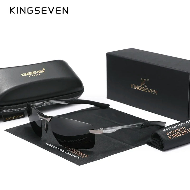 Kingseven vintage masculino, polarizado sem aro retângulo eyewear